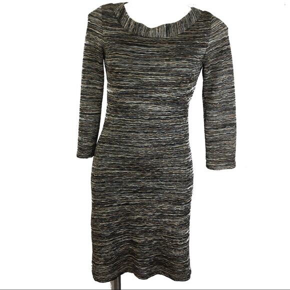 Papillon Blanc brown blue knit dress scoop neckline size small - Picture 1 of 5